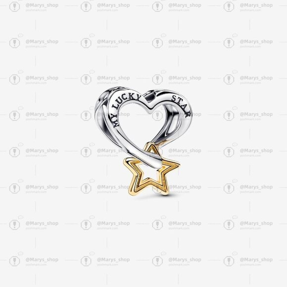 Pandora Lucky Star & Heart Charm|Pendant|Two-tone - Picture 1 of 2